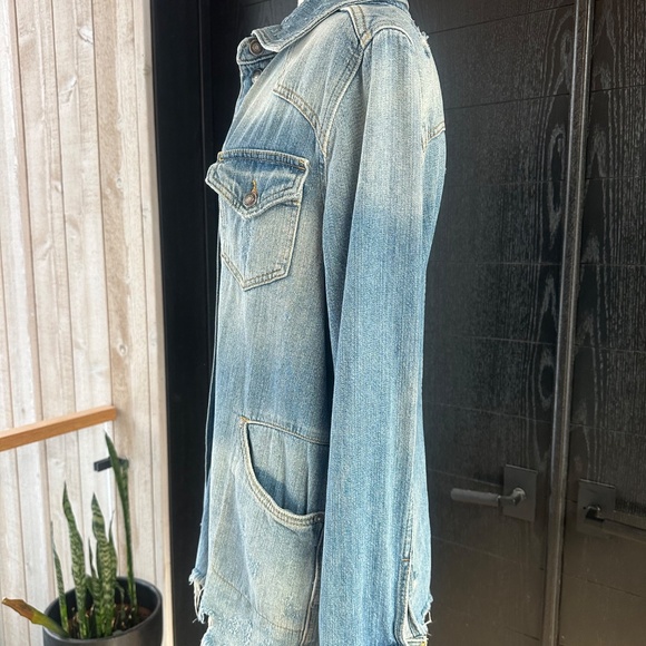 Free People - Moonchild Distressed Denim Long Shirt Jacket XS - Picture 5 of 15